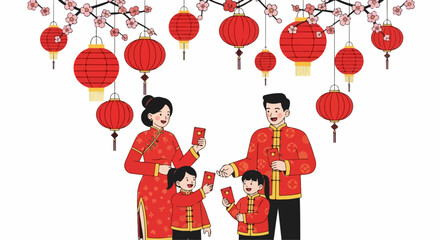 flat illustration of Chinese New Year celebration