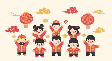 cartoon illustration of Chinese New Year celebration