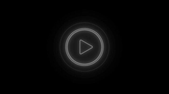 Glowing white neon play button icon centered on a dark black background