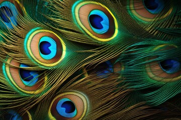 Obraz premium Peacock feathers showing iridescence, pattern, and texture in a close up view