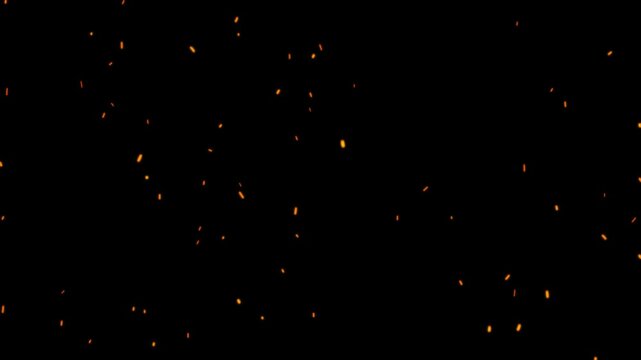 fire sparks rising on black background 4k loopable overlay with alpha channel.