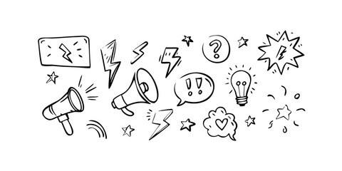 Fototapeta premium A variety of icons representing different aspects of brainstorming and creativity. Vector