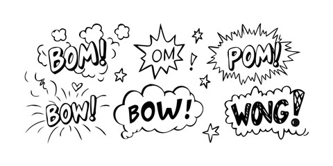 A vibrant display of various comic book sound effect words in bold, dynamic fonts. Vector © Jannati