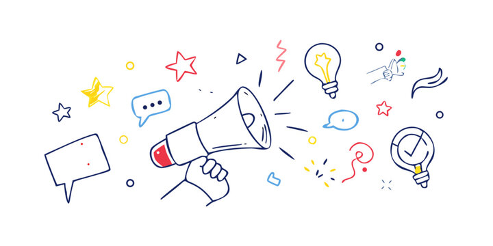 Illustration of various communication and idea sharing elements Vector