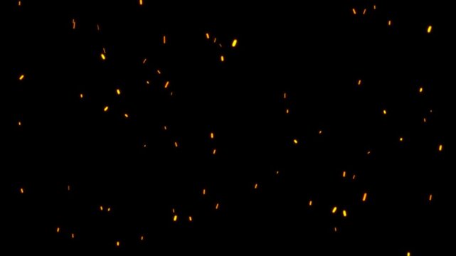 realistic fire sparks and glowing embers alpha channel loopable 4k footage. fire sparks rising on black background.