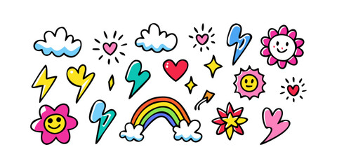 A vibrant collection of colorful cartoon weather and nature icons Vector