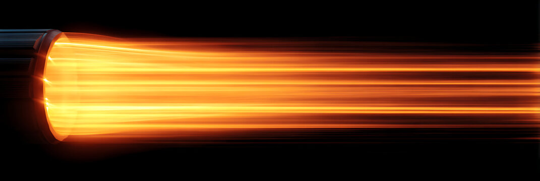 Fiery Jet Engine Exhaust Blasts Forward with Intense Orange and Yellow Streaks of Light Against a Dark Background, Representing Speed and Power