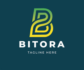 Obraz premium Modern Letter B Logo Design with Gradient Green and Yellow Colors for Technology, Startup, Branding and Corporate Identity 