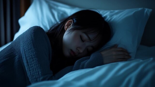 寝室で寝ている女性