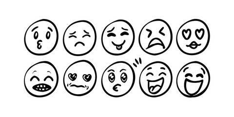 Obraz premium A collection of diverse emoticons depicting various facial expressions and emotions. Vector