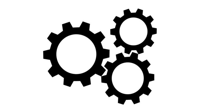 3 gear icon animation .black white blue color gear icon .abstract black and green background