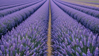 Obraz premium Vibrant lavender field with neat rows of purple flowers in full bloom