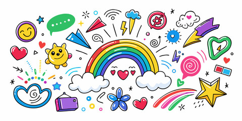 A vibrant collection of diverse icons representing various themes and objects Vector © Tonni