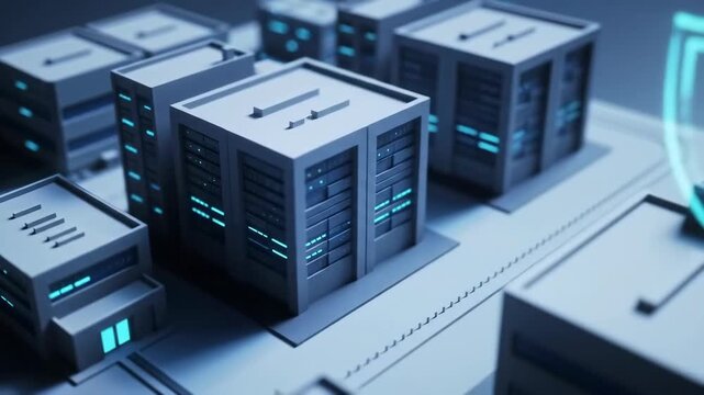 Modern data center with high-performance server racks and cloud infrastructure representing digital storage, cybersecurity, and enterprise IT operations.