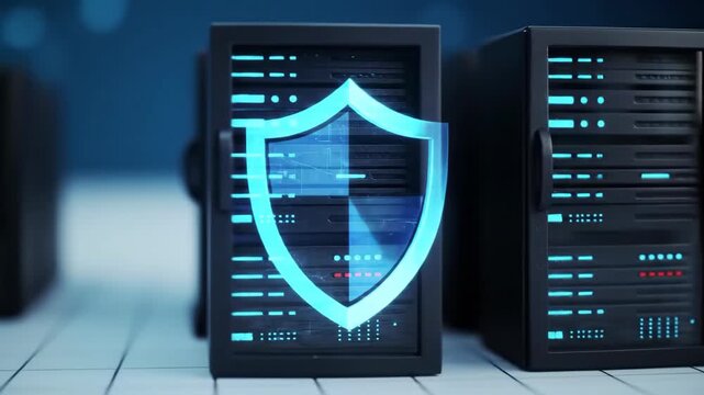 Modern data center with high-performance server racks and cloud infrastructure representing digital storage, cybersecurity, and enterprise IT operations.