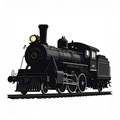 Obraz premium Vintage Black Steam Locomotive on Rails in Daylight with Warm Headlight Glow