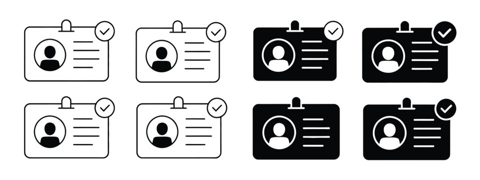 ID card icon design featuring identification cards with circle tick approval symbol for employee, personal, and official use
