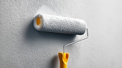 Close-Up of a Paint Roller Applying Fresh Paint on a Smooth Wall Surface