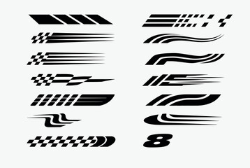 racing stripes and checkered flag designs, dynamic motorsport themed vector graphics for speed racing branding car wraps posters banners and professional automotive design projects. © MDFARID