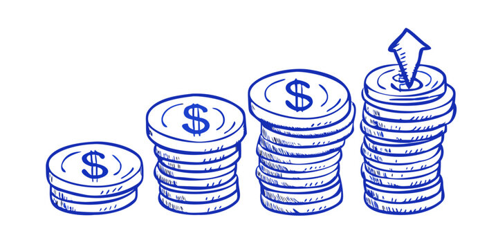 A stack of coins with a dollar sign and a piggy bank on top Vector