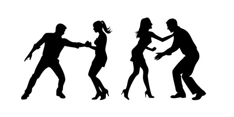 Fototapeta premium A dynamic scene of four individuals engaged in a lively dance routine. Vector