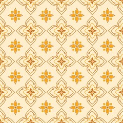 The background features a beautiful golden yellow geometric pattern.