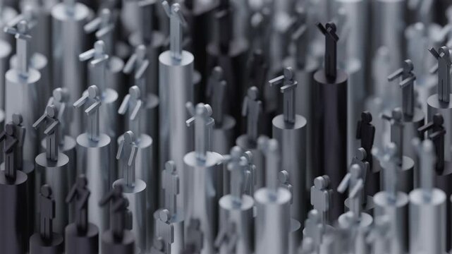 Abstract data seamless loop visualization featuring population hierarchy and social success metrics for demographic research presentations