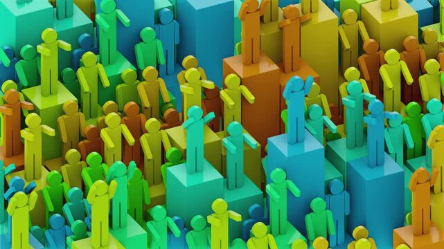 Abstract data seamless loop visualization featuring population hierarchy and social success metrics for demographic research presentations