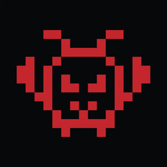 Obraz premium Pixel Bot Logo Icon – Retro 8 Bit Robot Head, Red Arcade Game Character, AI Tech Mascot