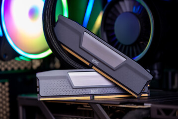 DDR5 memory kit installed in gaming computer, illustrating market volatility, increased component...
