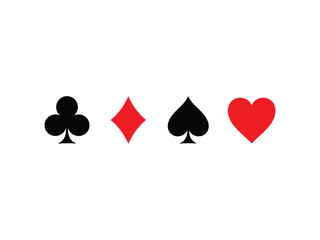 Four playing card suits: clubs, diamonds, spades, and hearts in red and black