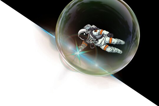Astronot Floating Inside an Abstract Cosmic Bubble