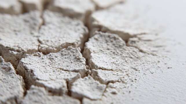 Thin Layer of White Kaolin Clay Dries and Forms a Web of Fine Cracks on a Flat Surface During an Art and Skin Care Activity