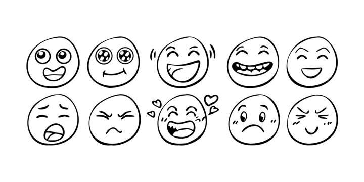 A collection of diverse cartoon faces expressing various emotions and reactions. Vector