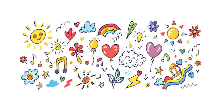 Vibrant and diverse illustrations of various objects and creatures in a playful and colorful arrangement Vector