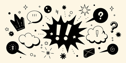 A dynamic and energetic collection of comic book sound effect symbols. Vector © RABBI