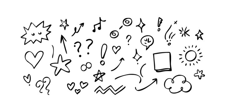 A delightful array of diverse doodles and symbols in black and white Vector