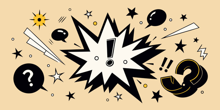 Colorful explosion with question marks and stars on a beige background Vector