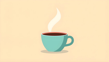Obraz premium (Flat minimalist illustration of hot coffee cup with steam) 