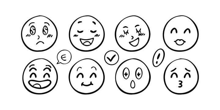A collection of diverse emoticons expressing various emotions and states Vector