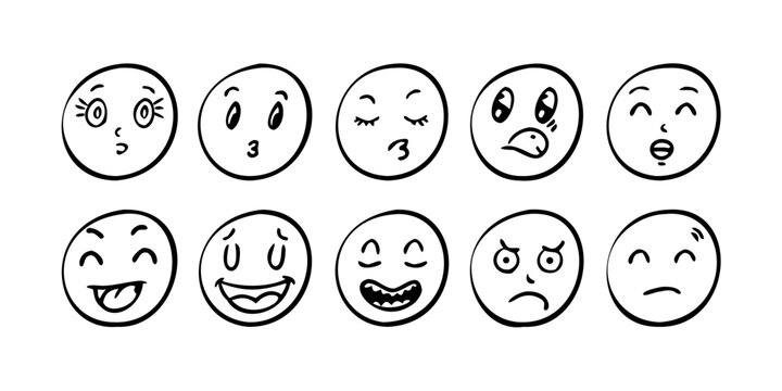 A diverse collection of expressive emoticons depicting various human emotions Vector