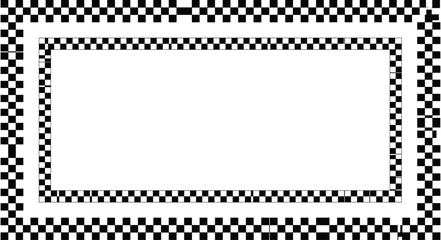 Black and white checkered pattern racing frame border, classic square tile finish line design for sports and automotive competition themes