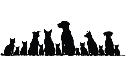 A collection of cats and dogs shown in dark outline silhouette © MD