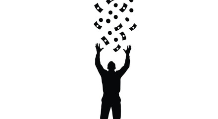 Person reaching for falling shapes a striking black silhouette © MD