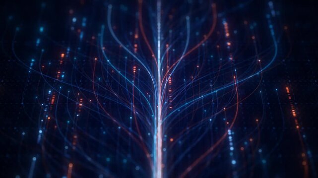 Abstract Neural Network Graph Visualization, AI Machine Learning Data Classification. Connected Nodes and Flow Lines, Big Data Technology Abstract Background for Artificial Intelligence Communication