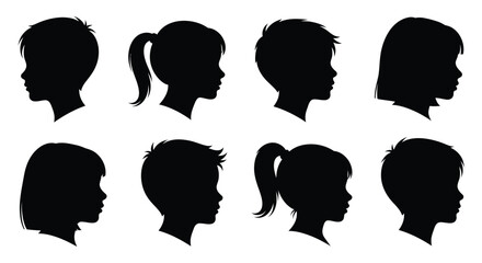 Collection of children s head profiles in black a striking silhouette © MD