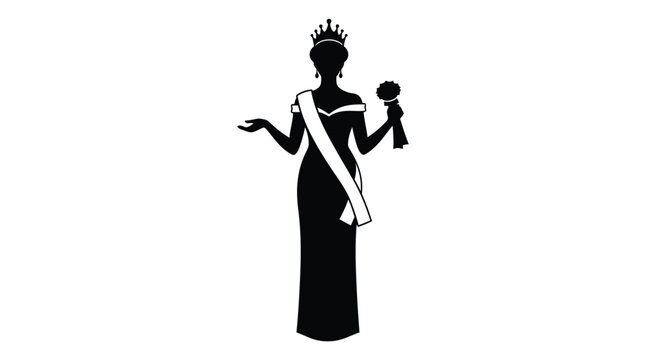 Elegant beauty queen in a striking black silhouette