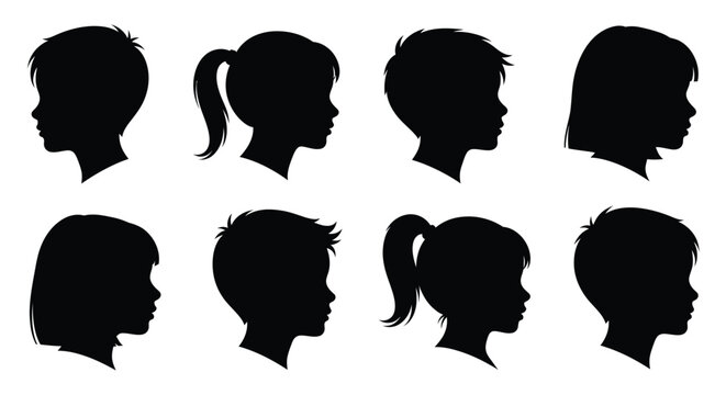 Collection of children s head profiles in black a striking silhouette