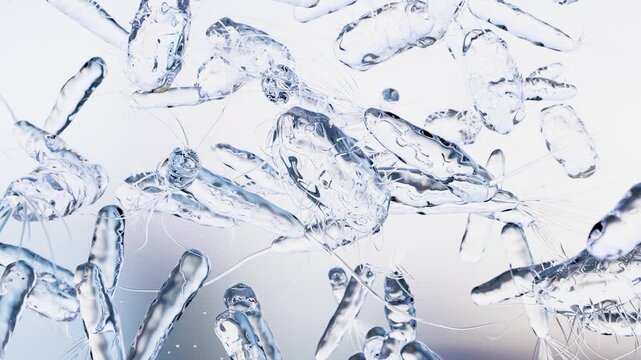 Microscopic Bacteria float and move, medical concept, Germs, micro-organisms, 3d render Bacterium Animation Closeup
