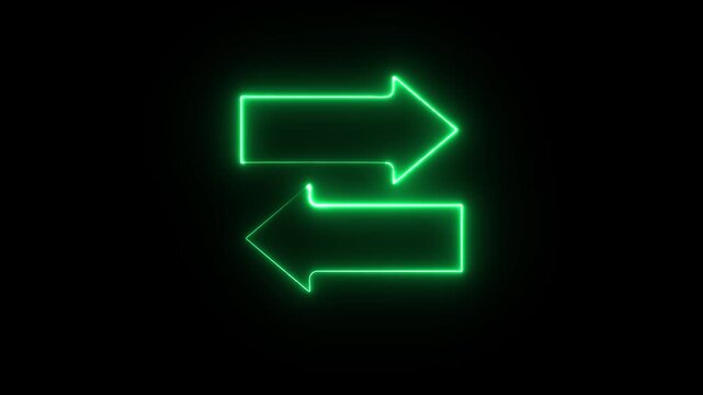 Blue neon arrow on black background with glowing directional symbol.